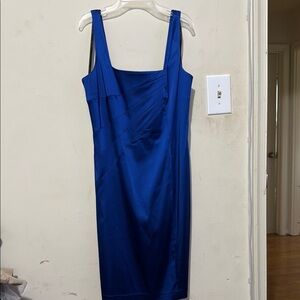 Calvin Klein Blue Ruched Square Neck Midi Dress